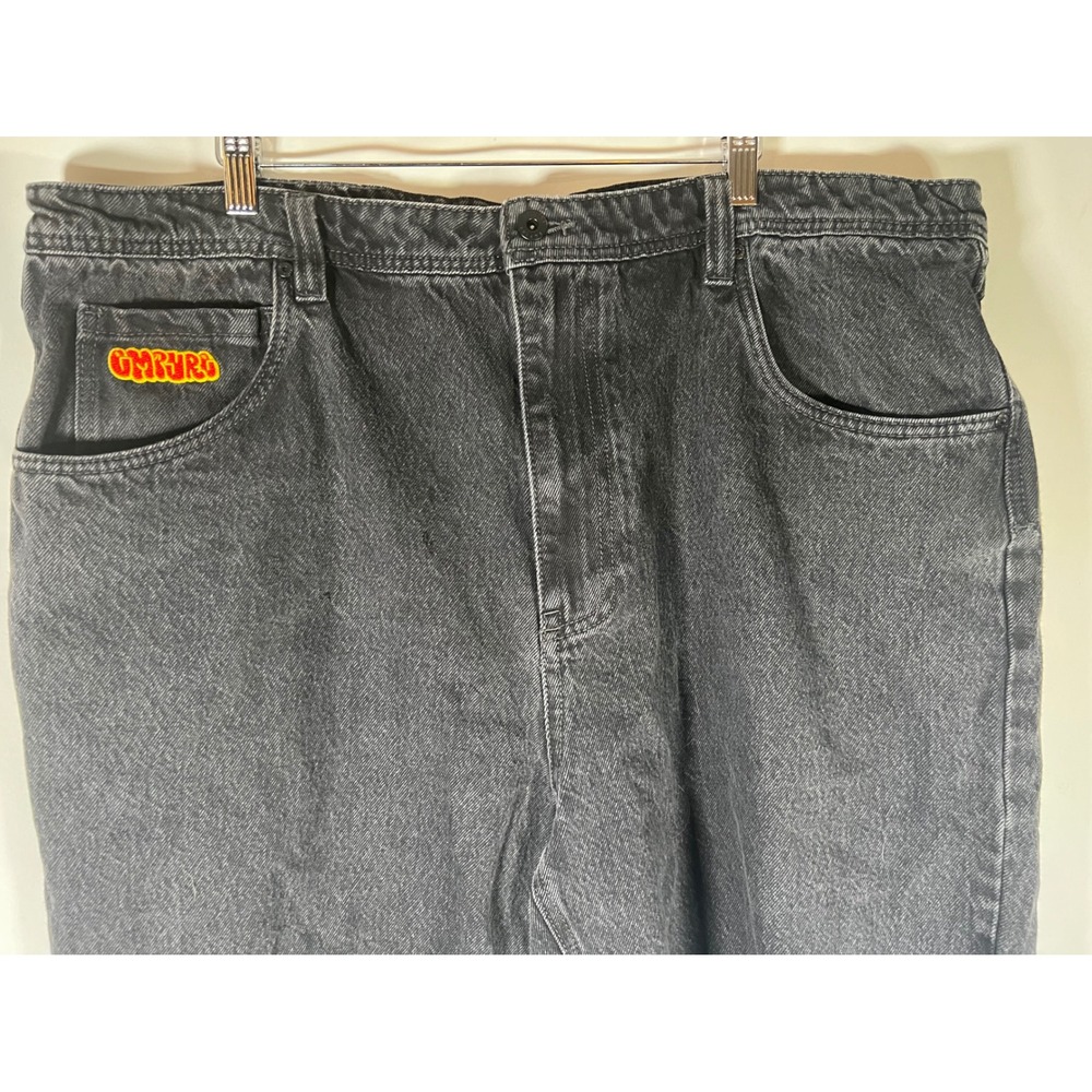 Empyre Men Black Loose Fit Denim Shorts Size 42 Raw Hem Skate Y2K Washed - Picture 2 of 9